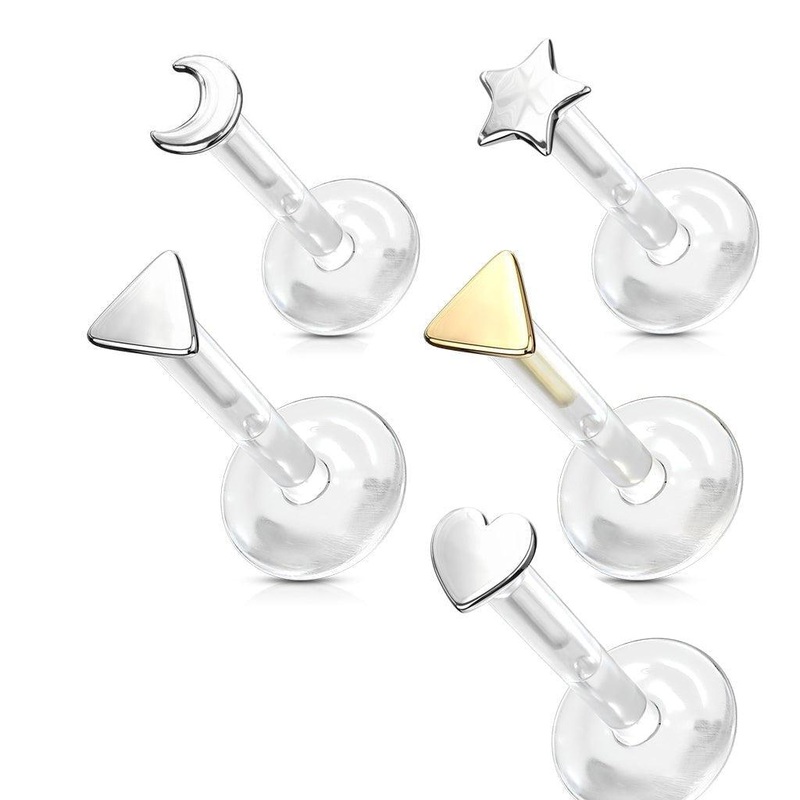 14kt Gold Logo Bioflex Labret 16G White Triangle