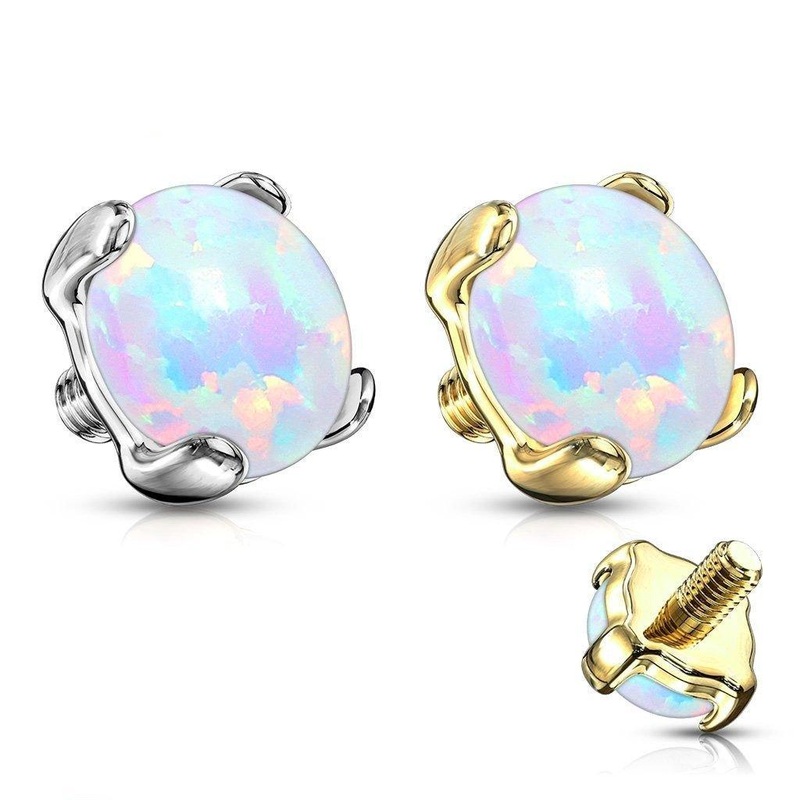 14kt Gold Opal Dermal Top 14G White Gold