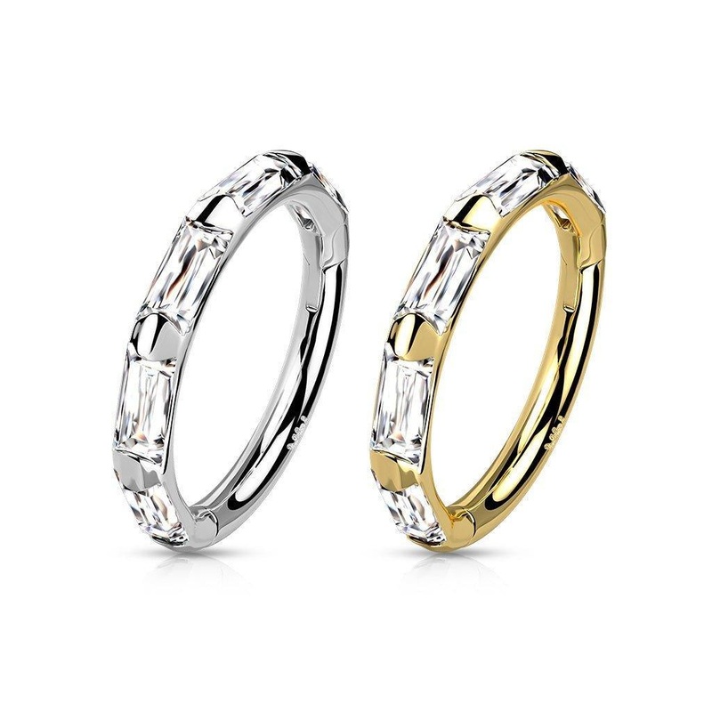 14kt Gold Side Baguette Hinged Ring 16G White Gold 8mm