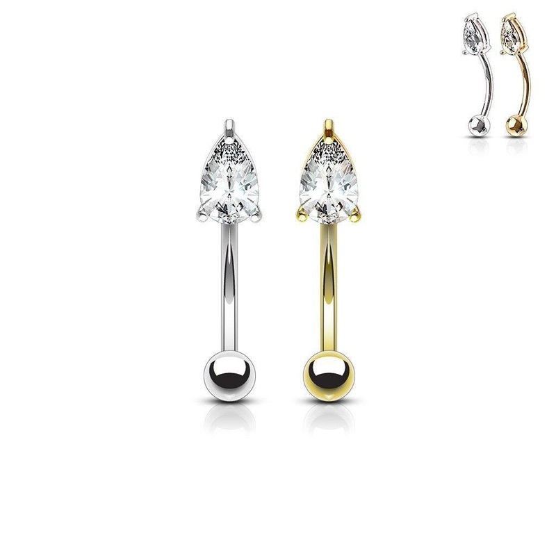 14kt Gold Teardrop Curve 16G 8mm White Gold