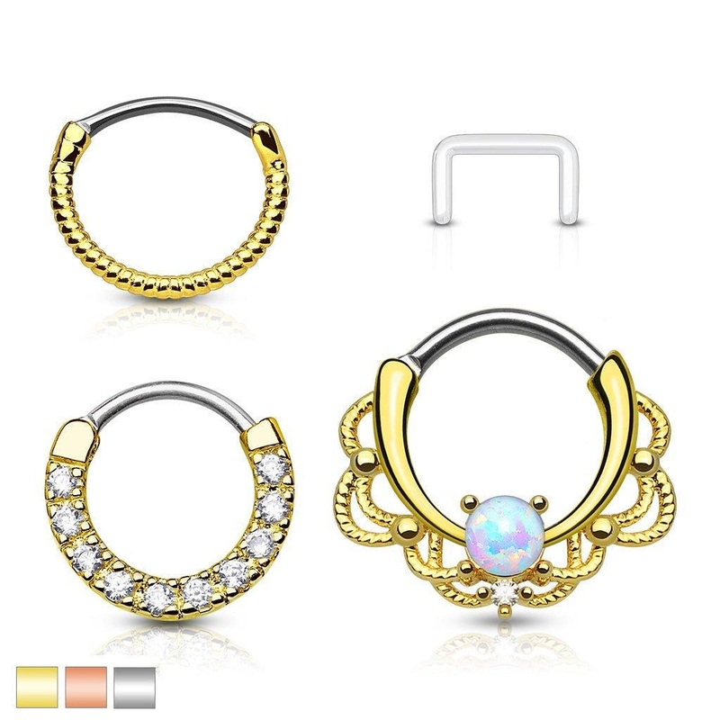 3pc Septum Clickers and Retainer 16G Gold