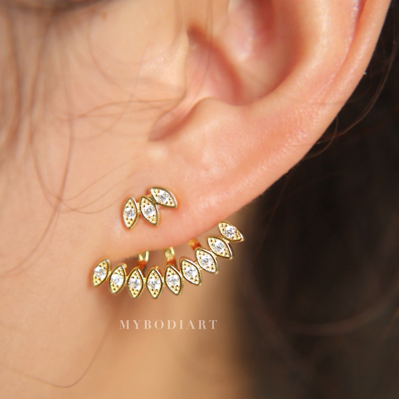 Alisha Modern Teardrop Spikes Crystal Stud Ear Jacket Earring