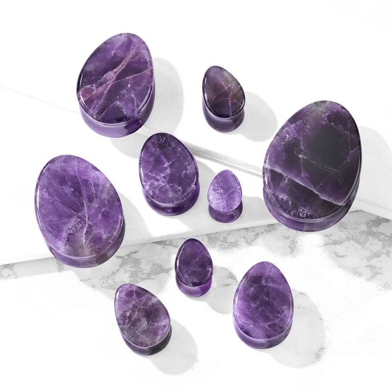 Amethyst Teardrop Double Flare Stone Plugs (2 gauge – 1 inch) 2 g