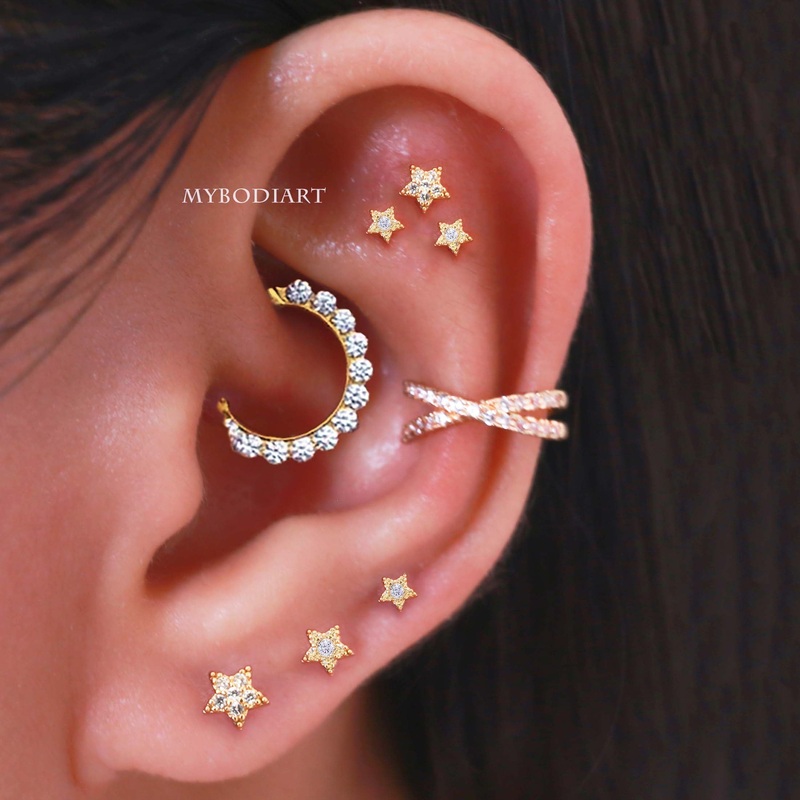 Anartes Star Ear Piercing Earring Studs Gold – 4 Pieces