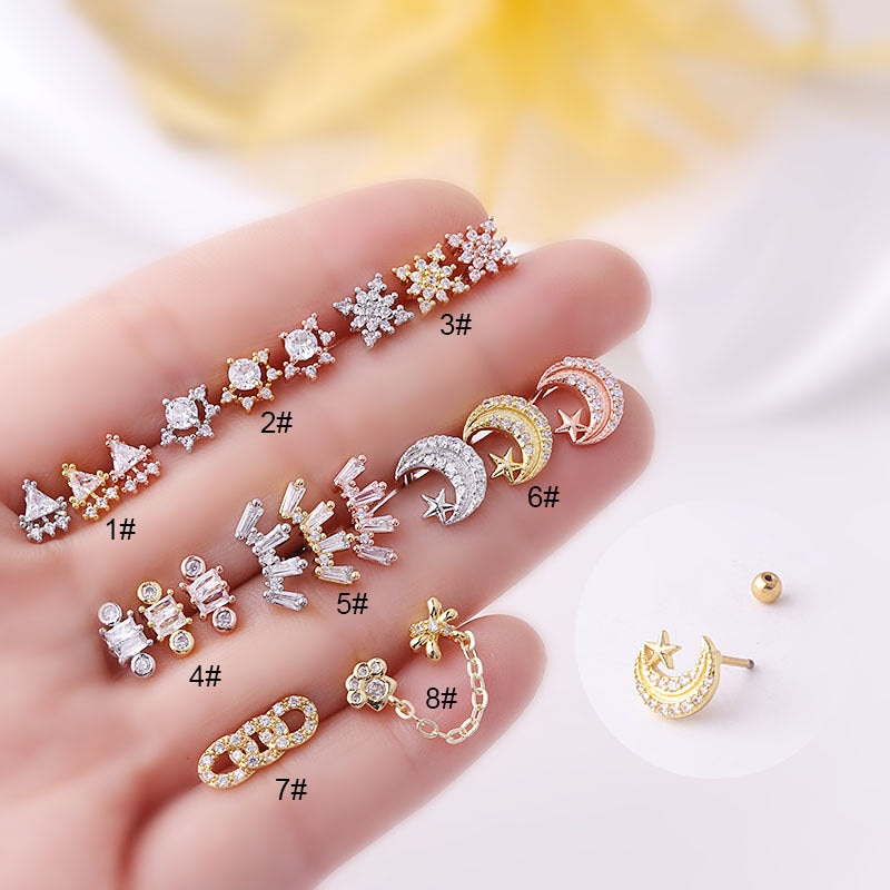 Atlas Dreamy Crystal Celestial Ear Piercing Earring Studs Gold No.1 – 2 Pieces