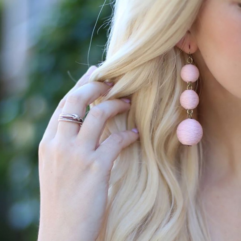 Bubbles Triple String Ball Dangle Statement Earrings in Gold Pink