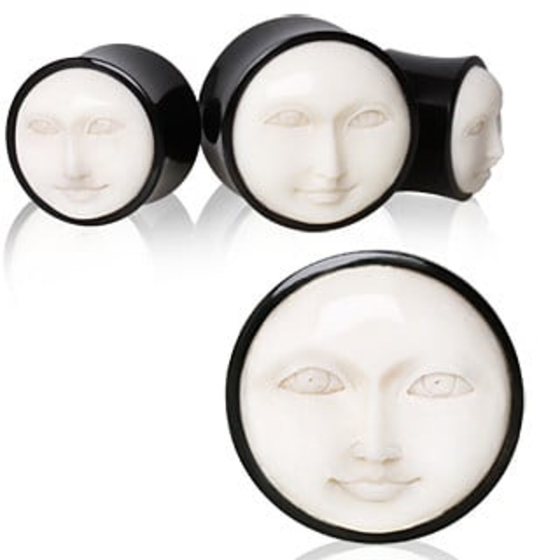 Carved Moon Face Plugs (9/16 inch  – 15/16 inch) 9/16 inch