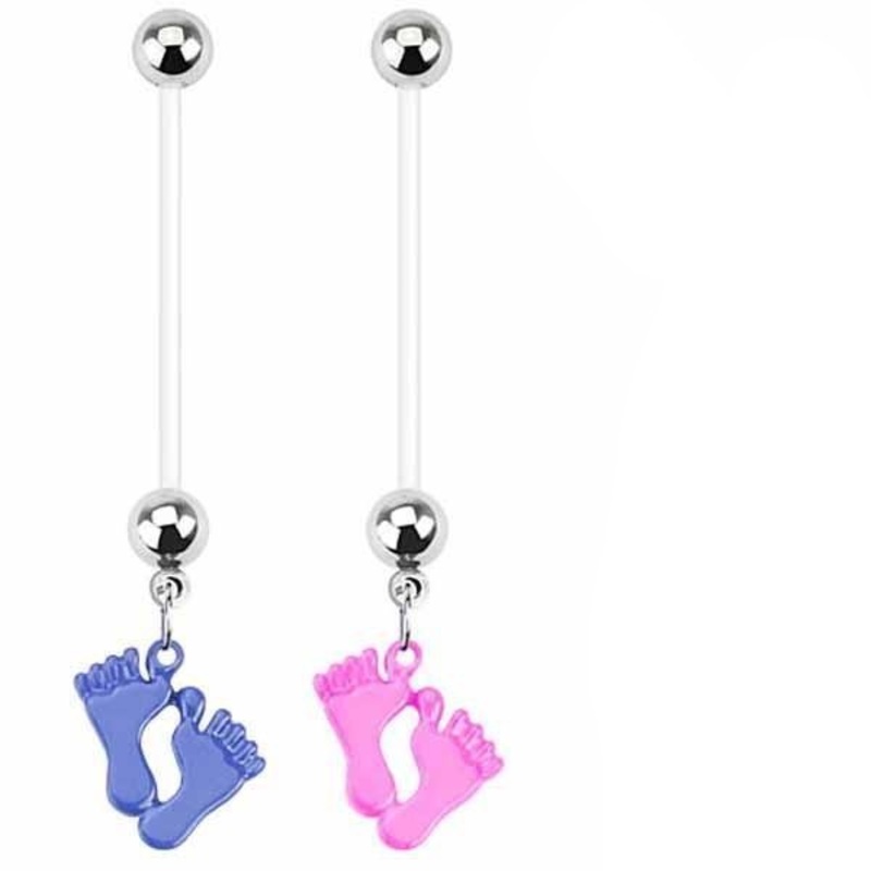 Feet Pregnancy Belly Bar 14G Blue
