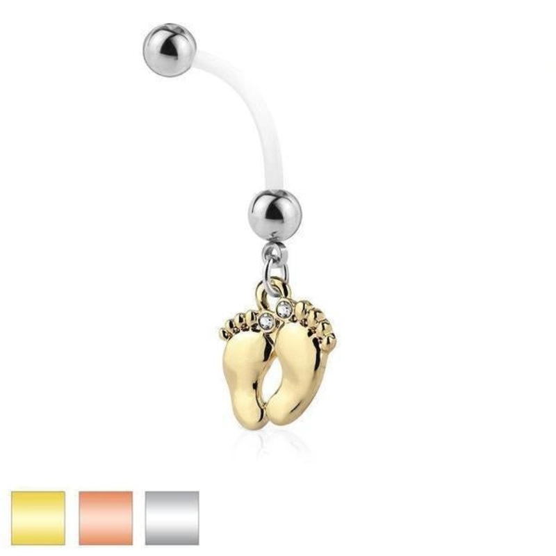 Gem Feet Pregnancy Belly Bar 14G Gold
