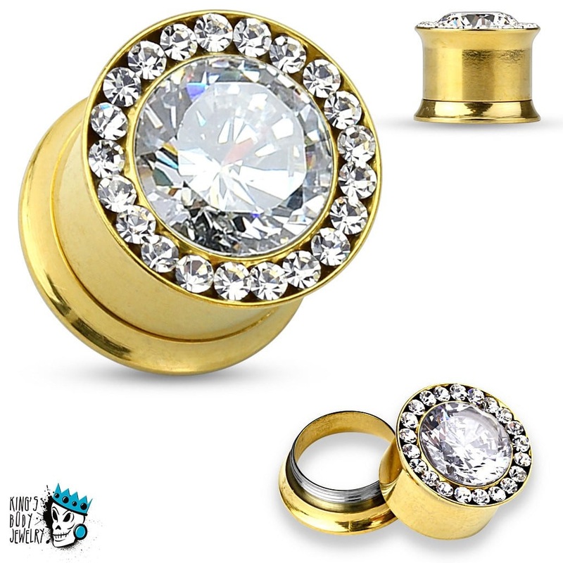 Gold Internally Threaded Ultimate Bling Plugs (2 gauge – 12 mm) 2 g