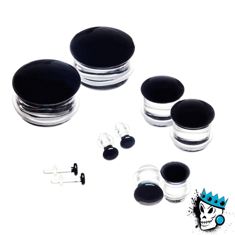 Gorilla Glass Black Color Front Single Flare Plugs (12 gauge – 1 inch) 12 g