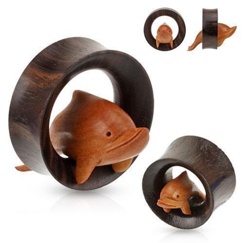 Hand Crafted Dolphin Wood Tunnel PAIR 19mm(3/4″) (Pair)