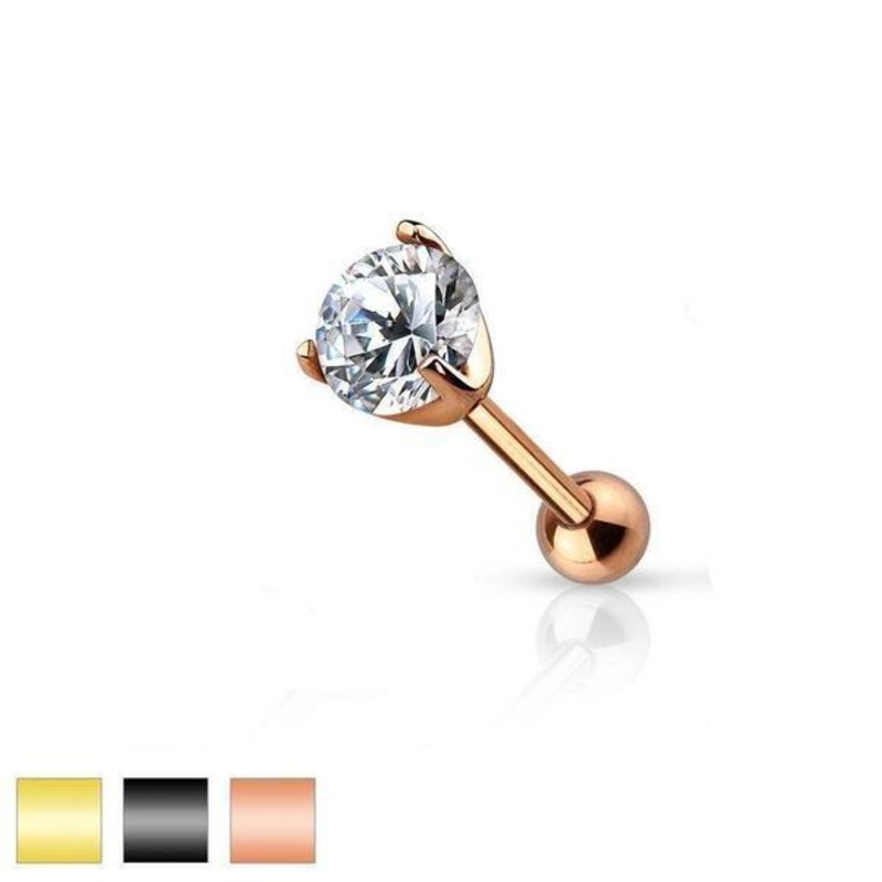 IP Prong Gem Cartilage Bar 16G Black 3mm