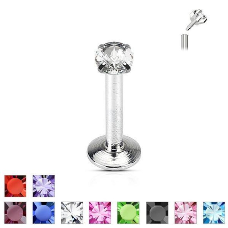 IT Prong Gem Labret 16G Hot Pink 8mm 2mm