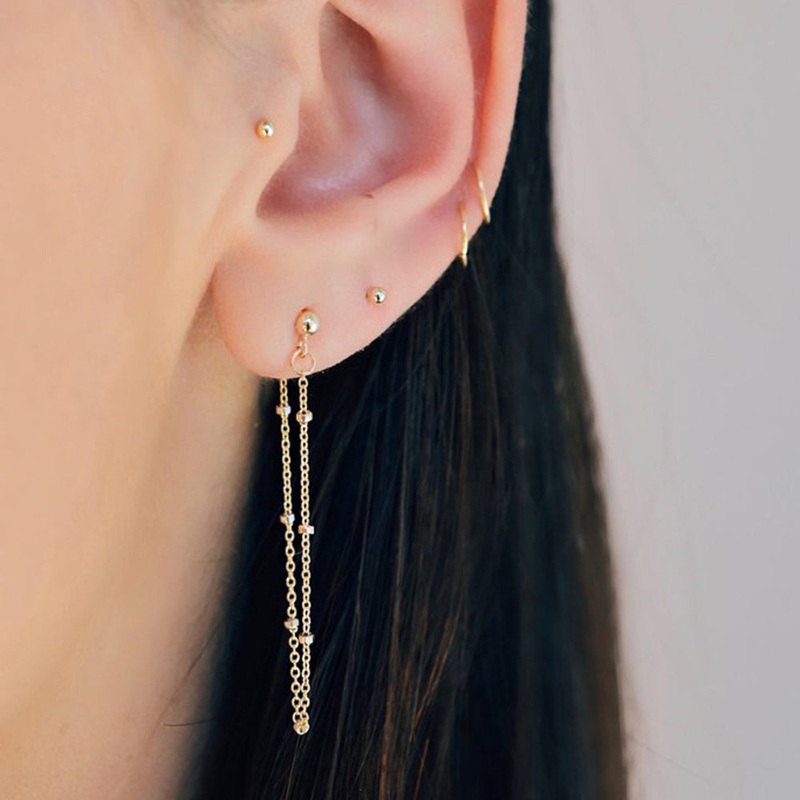 Lila Minimalist Drop Chain Ball Ear Jacket Earrings Gold