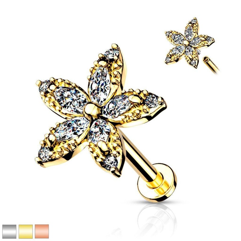 Marquise Flower I.T. Labret 16G 6mm Gold
