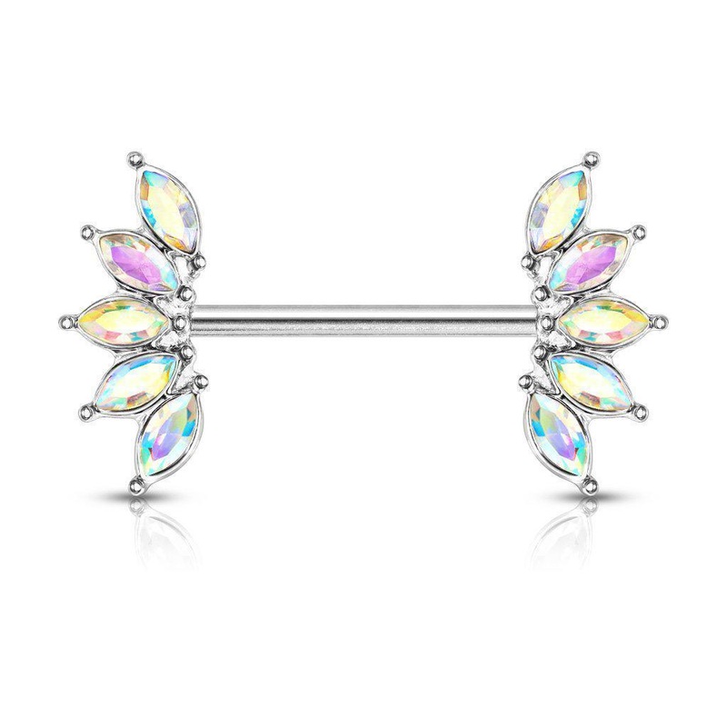 Marquise Gem Fan Nipple Bar 14G Aurora Borealis
