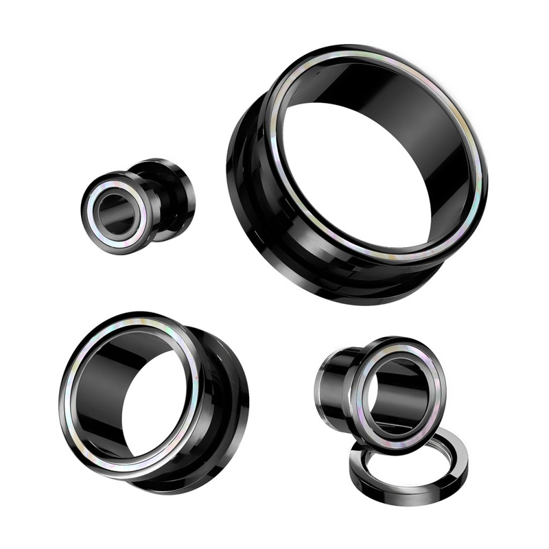 Mother of Pearl Rimmed Black Flesh Tunnel (2 gauge – 1 inch) 2 g Black