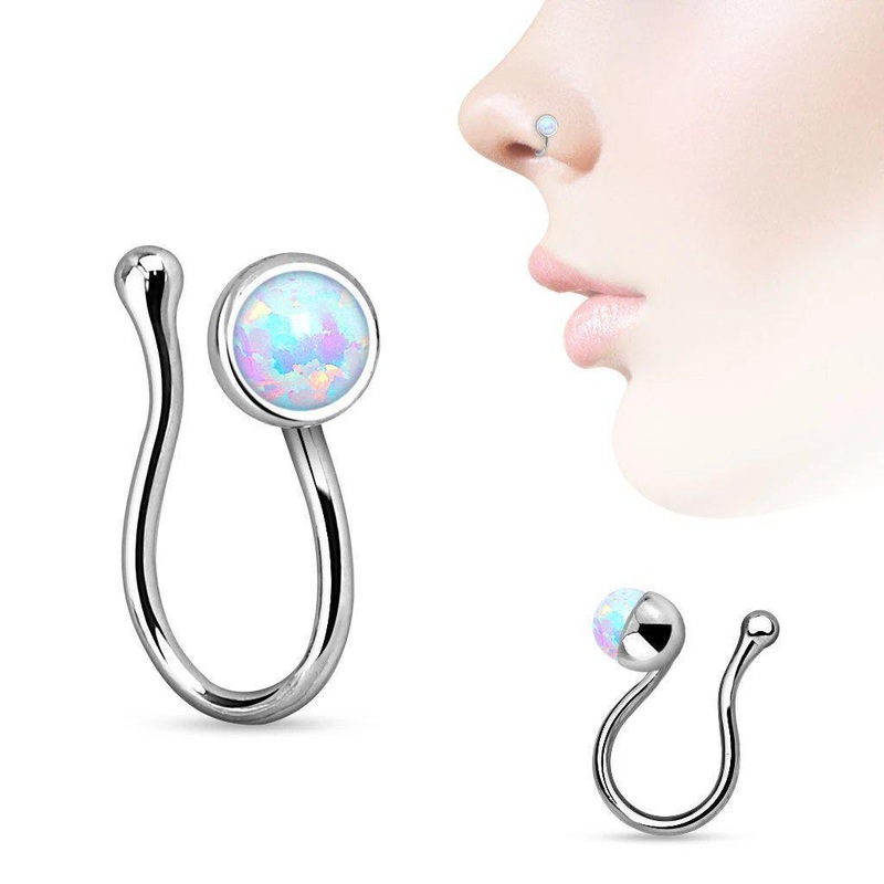 Opal Non-Piercing Nose Ring White