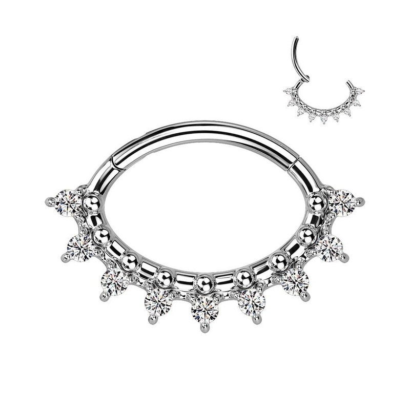 Oval Gem Fan Hinged Ring 16G 8mm Gold