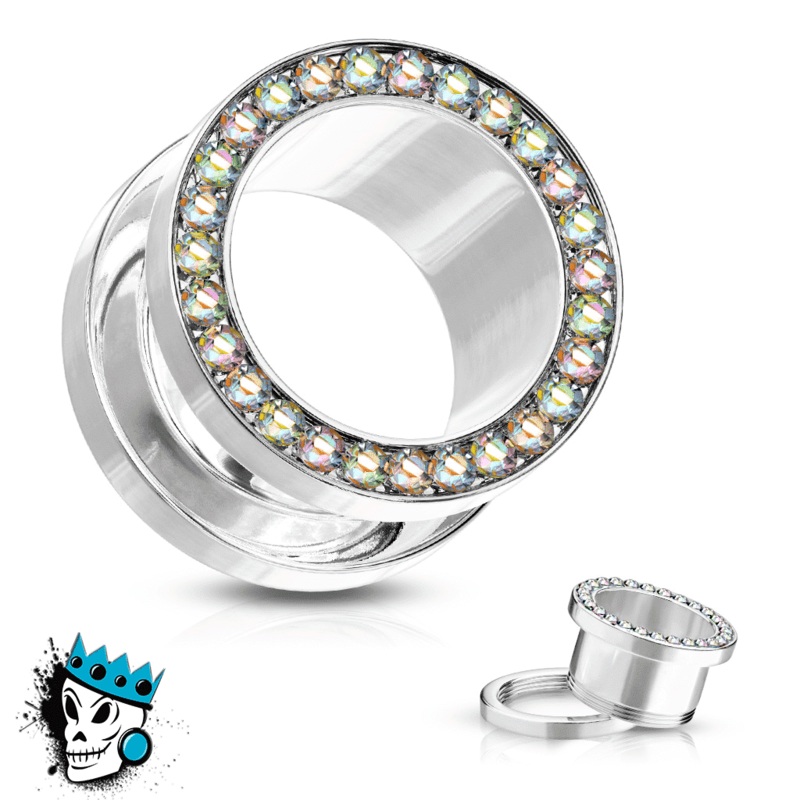 Stainless Steel Bling Flesh Tunnels (8 gauge – 2 inch) 8 g