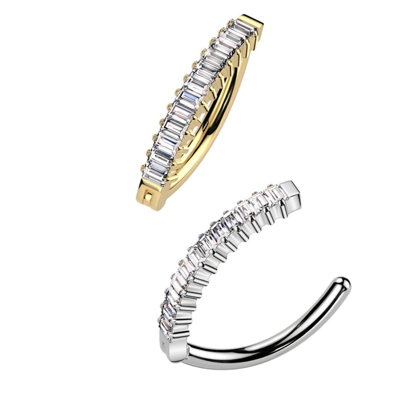 Titanium Baguette Paved Hinged Belly Bar 14G Gold