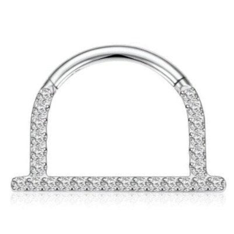 Titanium Box Paved Hinged Ring 16G 8mm