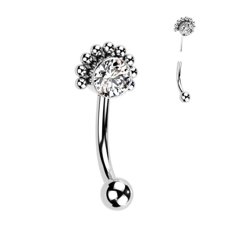 Titanium Threadless Beaded Gem Curve 16G