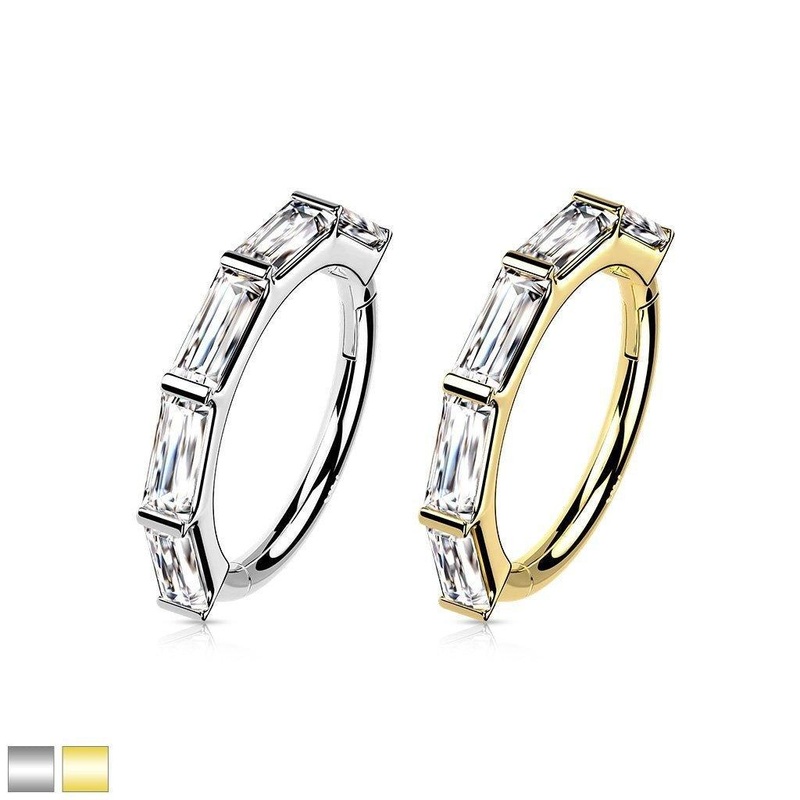 14kt Gold Baguette Cut Hinged Ring 16G Yellow Gold