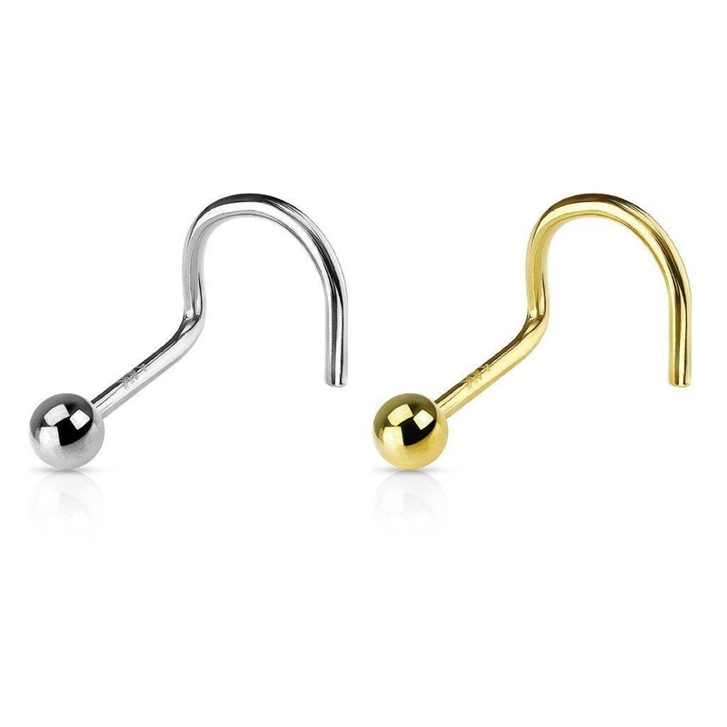 14kt Gold Ball Nose Screw 20G White Gold