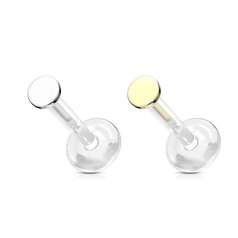 14kt Gold Circle Top Bioflex Labret 16G White Gold 6mm 2mm