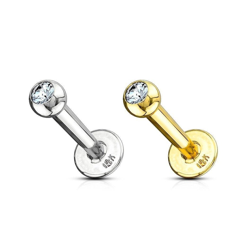 14kt Gold Gem Labret White Gold 16G 6mm