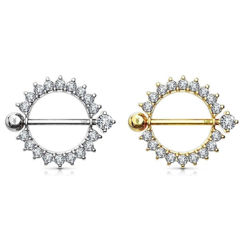 14kt Gold Gem Nipple Shield 14G White Gold