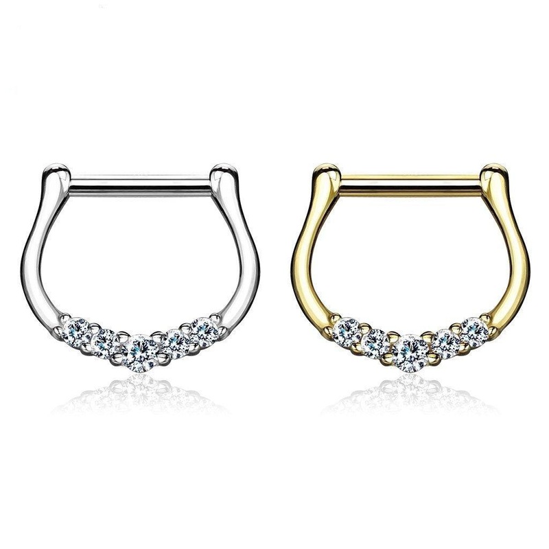 14kt Gold Gem Septum Clicker 14G 16G White Gold 16G