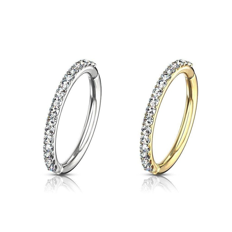 14kt Gold Side Paved Hinged Ring 16G White Gold 8mm