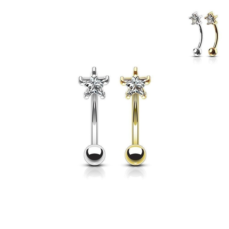 14kt Gold Star Curve 16G 8mm White Gold