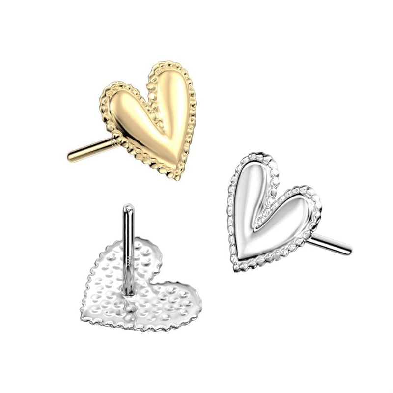14kt Gold Threadless Pinched Heart Top White Gold