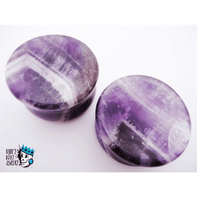 Amethyst Concave Stone Plugs  (6 gauge – 7/8 inch) 6 g