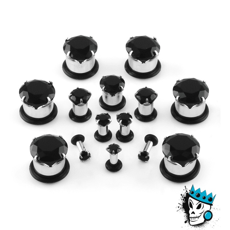 Black Single Flare BLING Plugs (10 gauge – 12 mm) 10 g