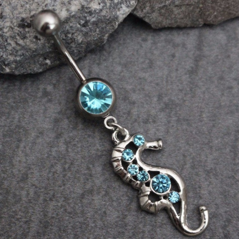 Deep Blue Seahorse Belly Ring