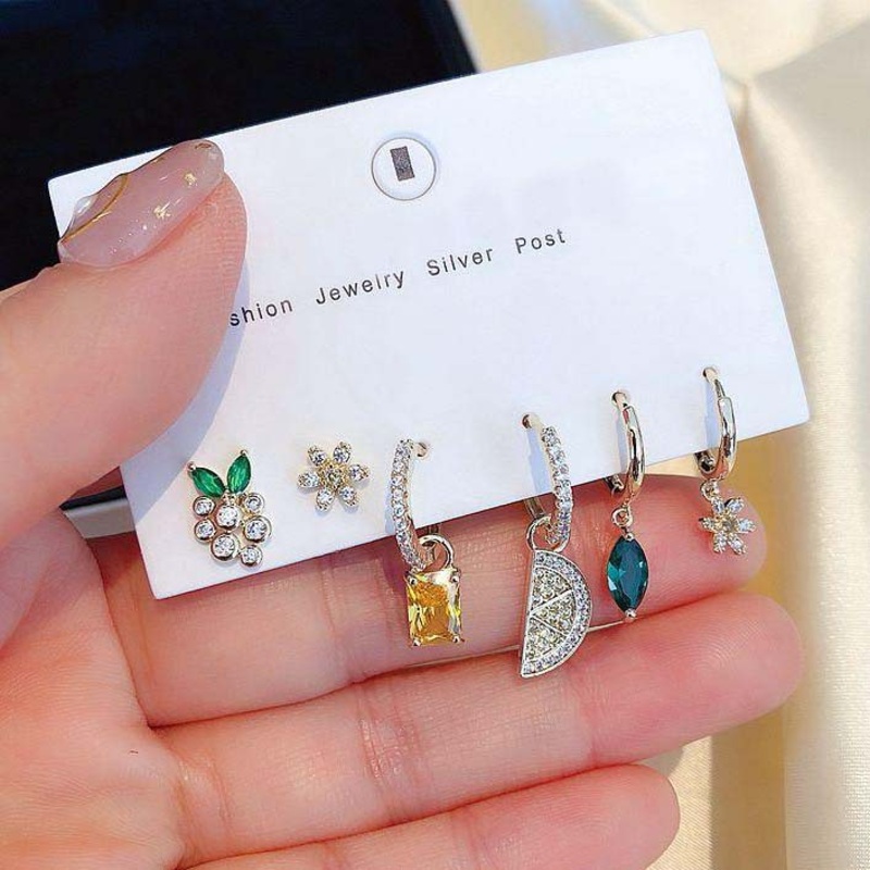 Effie Fruit Basket Huggie Hoop Earring Stud Set 6 Pieces