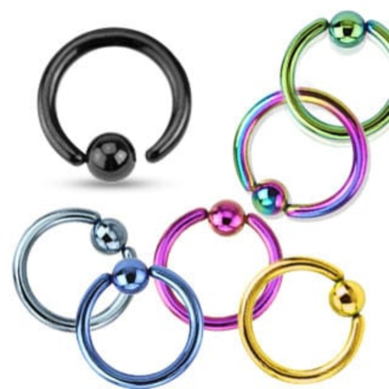 FIXED BALL Stainless Steel Captive Bead Rings, Annealed — Various Colors (18 gauge – 14 gauge) 18 g 1/4″ Black
