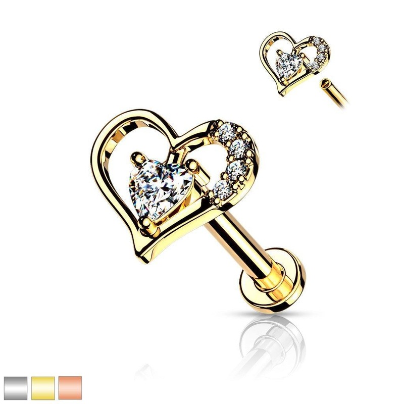 Gem Heart I.T. Labret 16G 6mm Gold