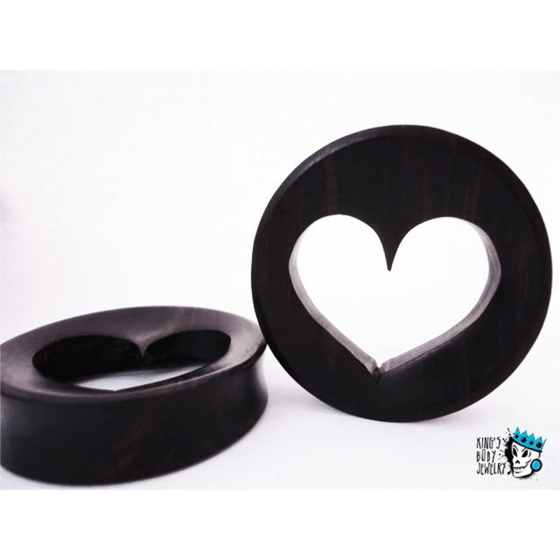 Heart Cut Out Ebony Wood Plugs (11/16 inch – 49 mm) 11/16 inch
