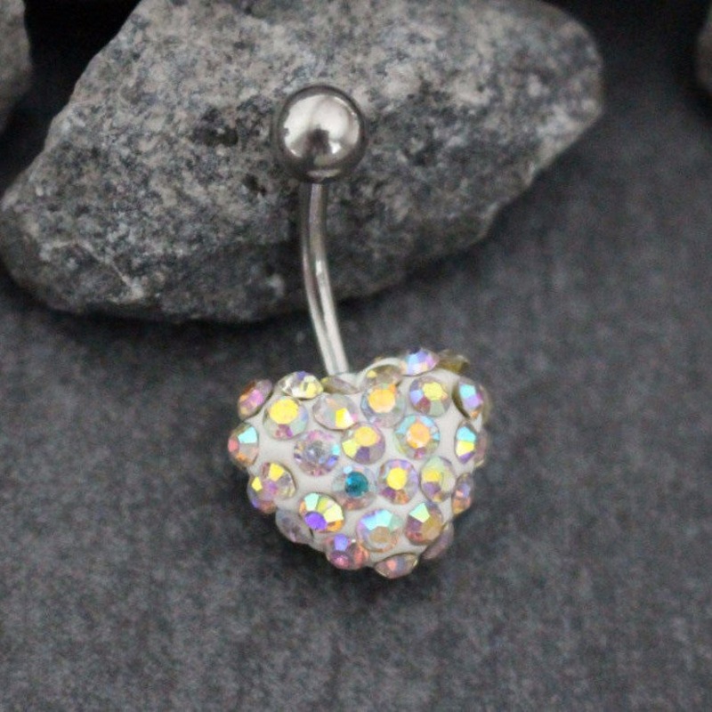 Heart Ferido Belly Stud in AB Aurora Borealis