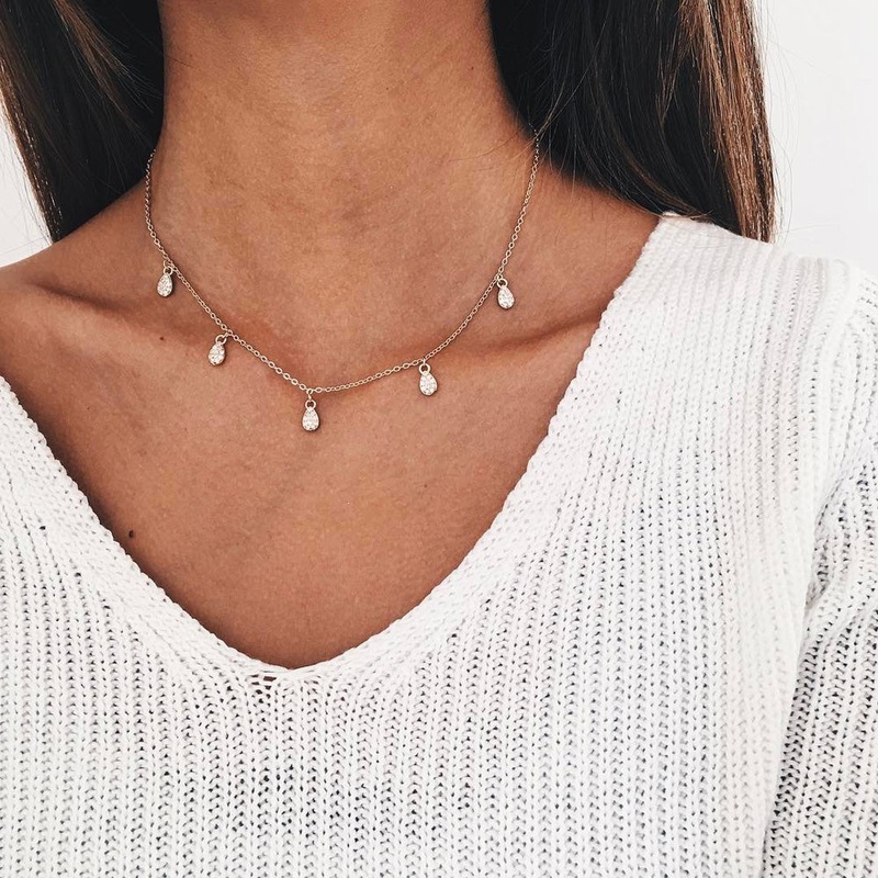 Mikayla Crystal Drop Chain Necklace Gold