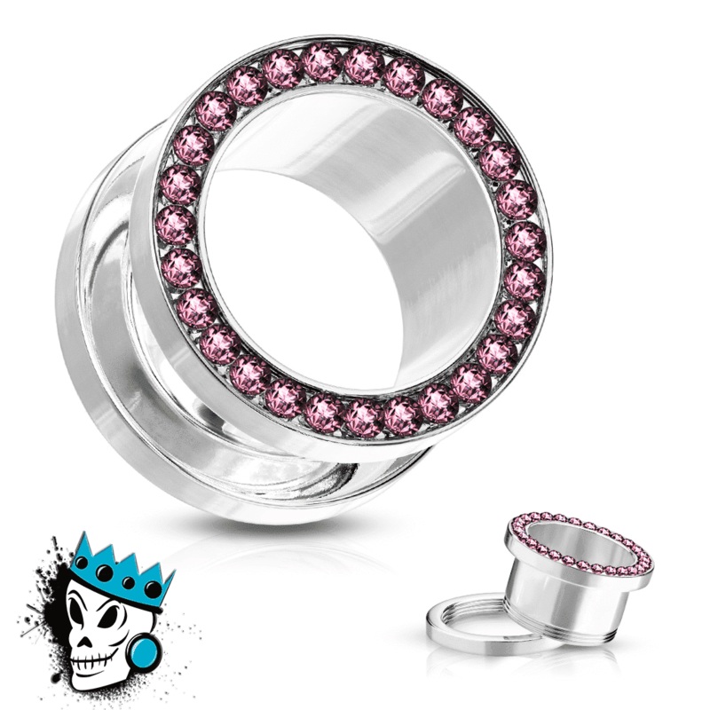Pink Super Bling Flesh Tunnels (8 gauge – 1 inch) 8 g