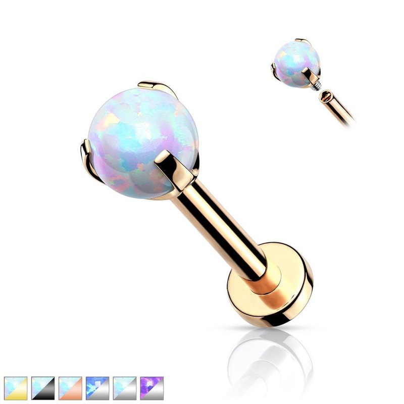 Prong Opal Ball Labret Black White