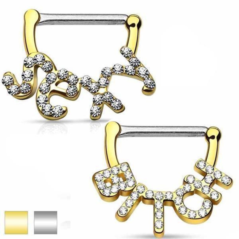 SEXY BITCH Nipple Clicker PAIR 14G Gold (Pair)