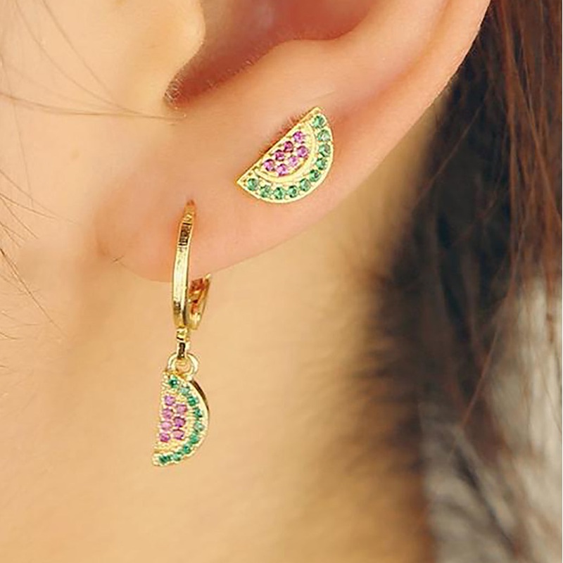 Sofia Cute Watermelon Stud / Dangle Gold Huggie Hoop Earrings Watermelon Hoops – Gold